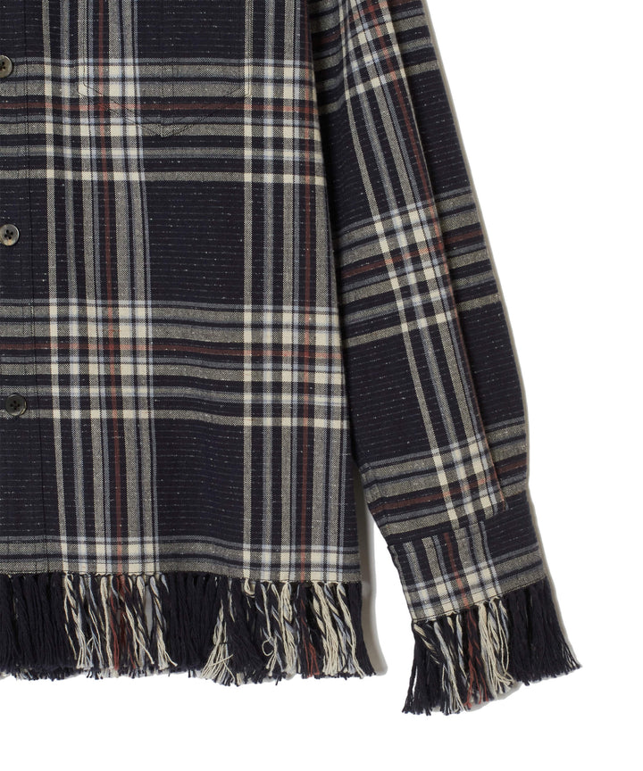 JAZZ NEP OMBRE PLAID FRINGE BLOUSE