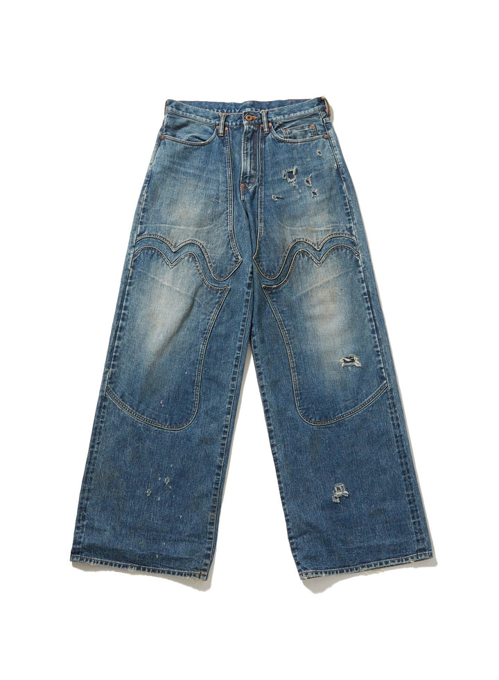 FADED MODERN WESTERN DENIM WIDE TROUSERS