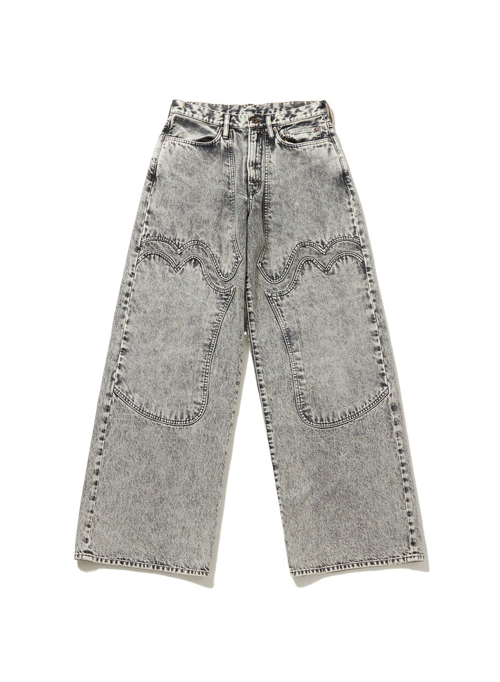 ACID WASHED MODERN WESTERN WIDE TROUSERS