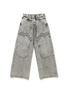  ACID WASHED MODERN WESTERN WIDE TROUSERS