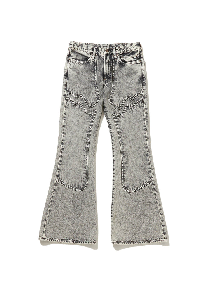 ACID WASHED MODERN WESTERN FLARED TROUSERS