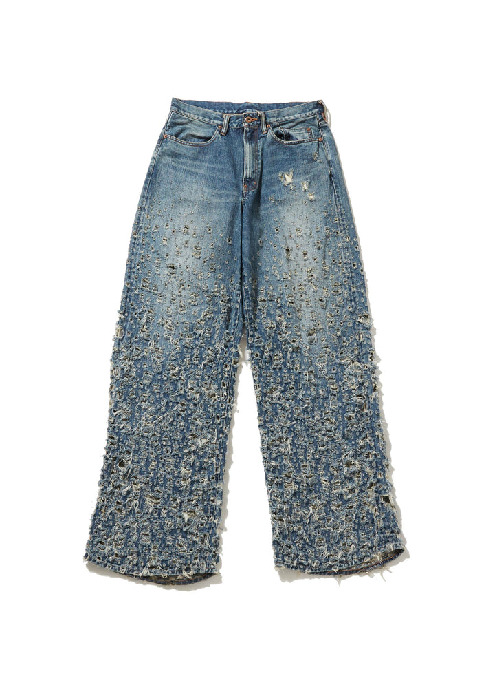 CRASHED MODERN DENIM WIDE TROUSERS