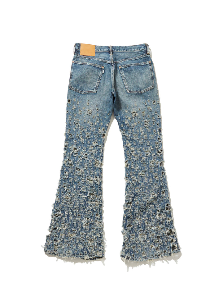 CRASHED MODERN DENIM FLARED TROUSERS