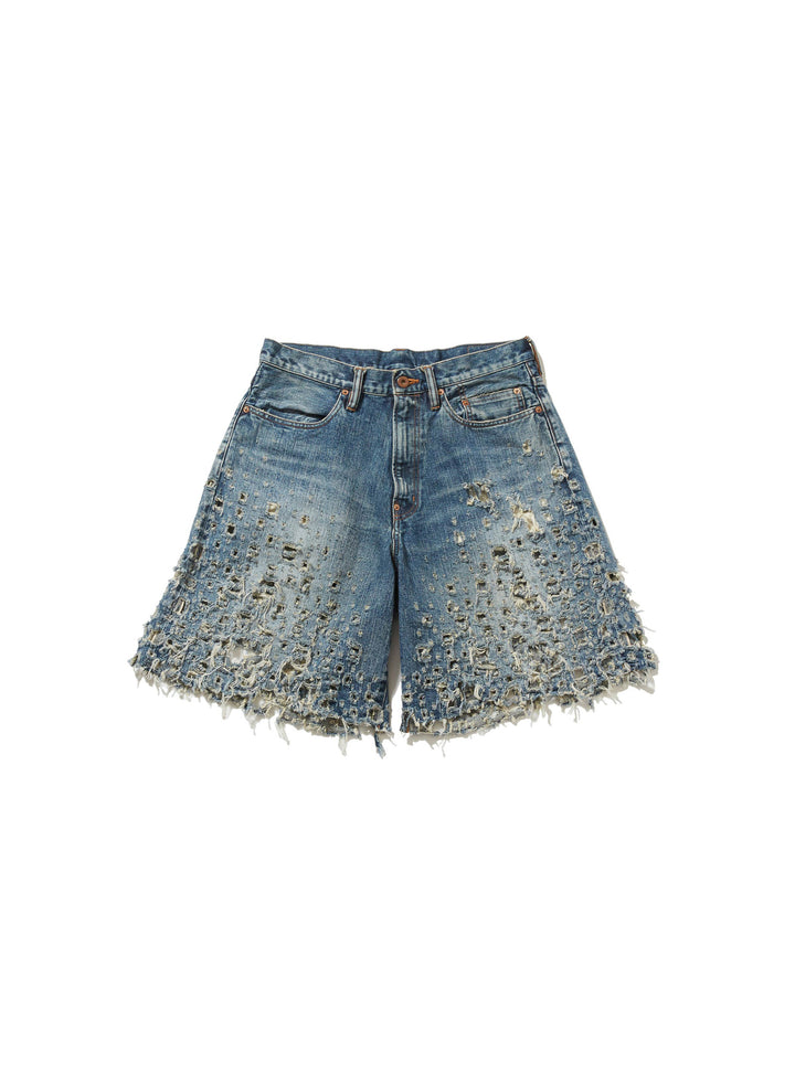 CRASHED MODERN DENIM WIDE SHORTS