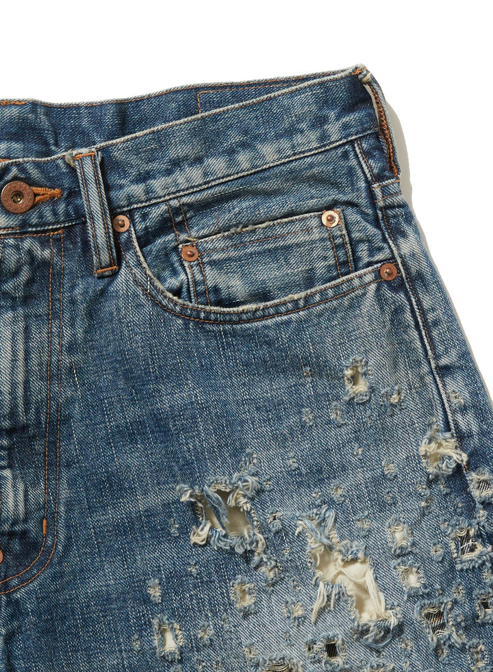 CRASHED MODERN DENIM WIDE SHORTS