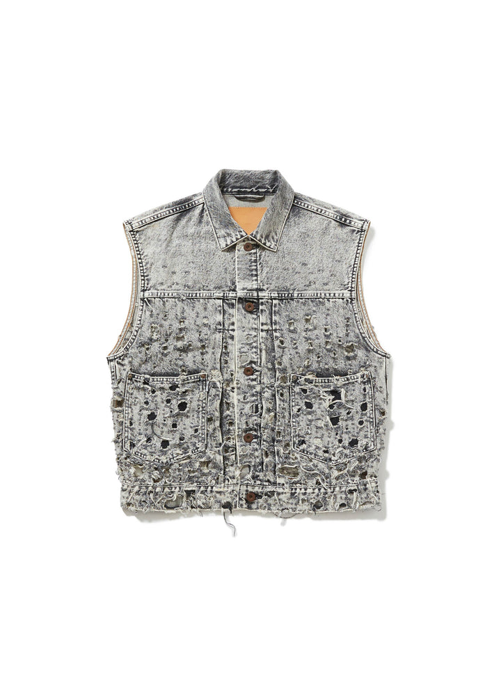 CRASHED BLACK MODERN DENIM VEST