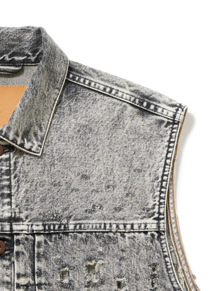 CRASHED BLACK MODERN DENIM VEST