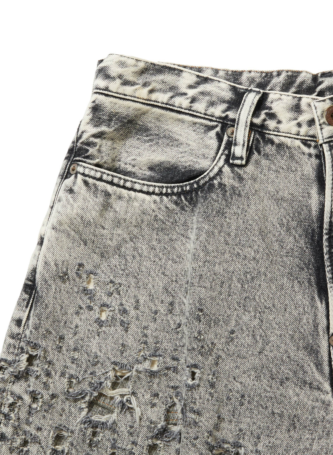 CRASHED BLACK MODERN DENIM WIDE SHORTS