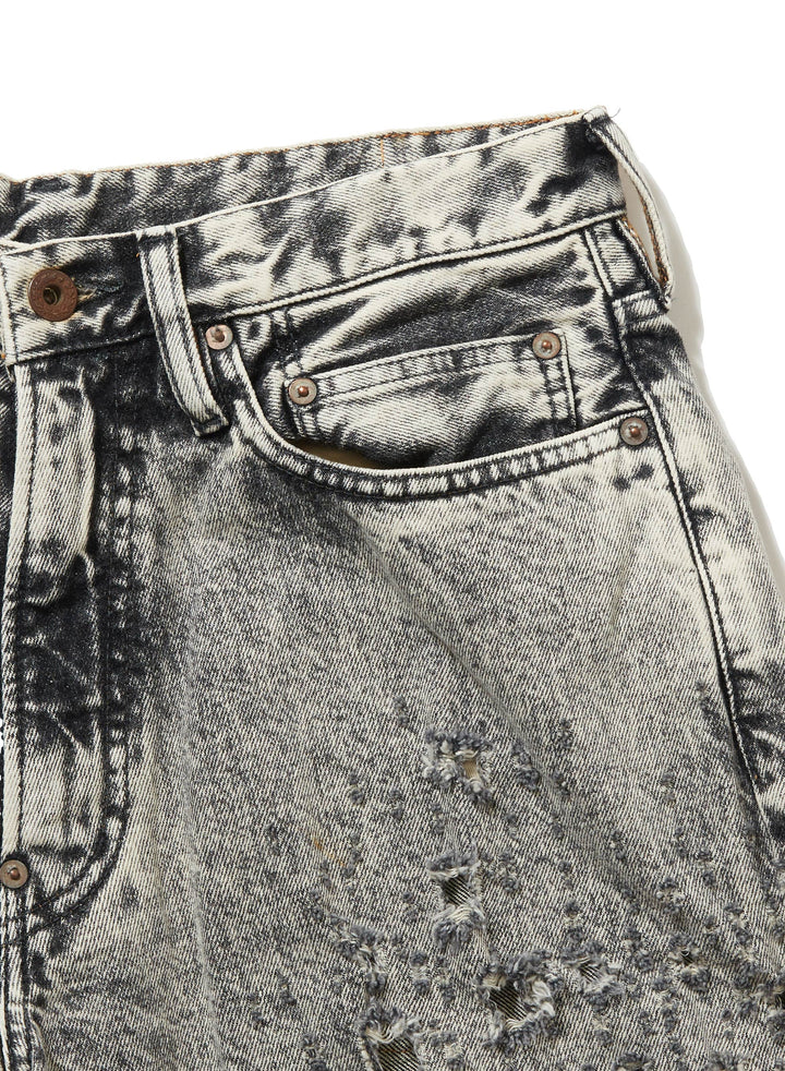 CRASHED BLACK MODERN DENIM WIDE SHORTS