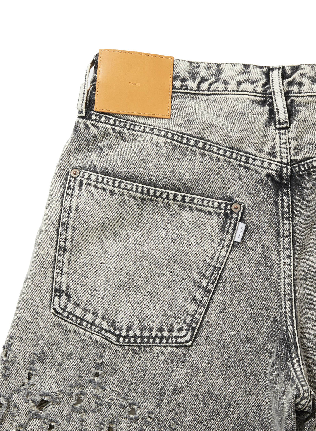 CRASHED BLACK MODERN DENIM WIDE SHORTS