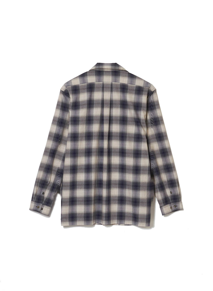 YAK OMBRE PLAID OPEN COLLAR BLOUSE