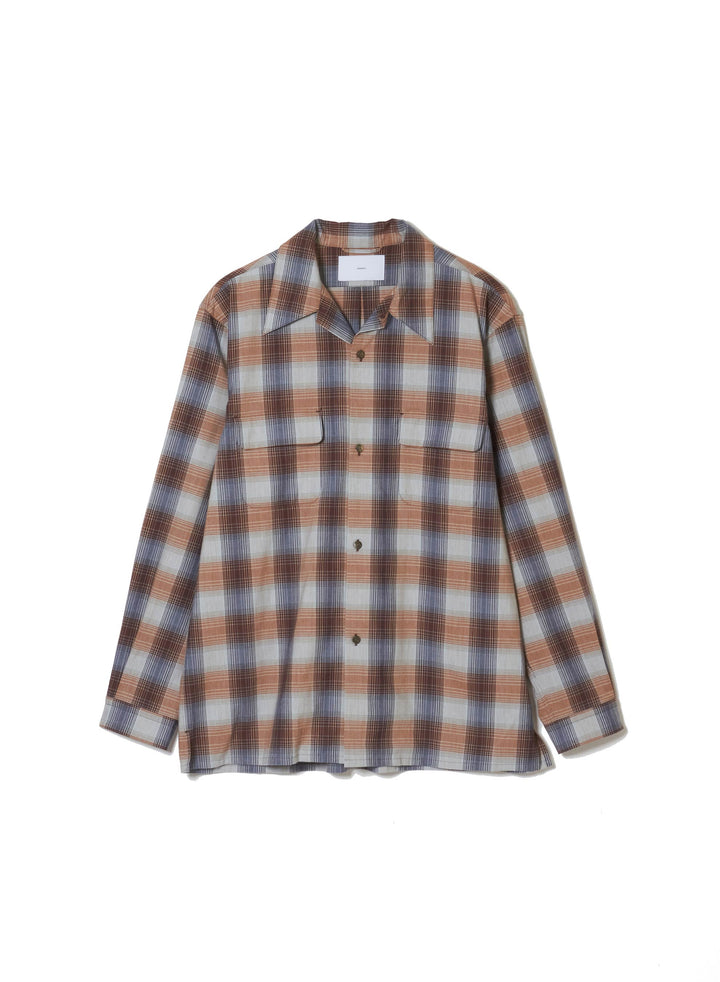 YAK OMBRE PLAID OPEN COLLAR BLOUSE