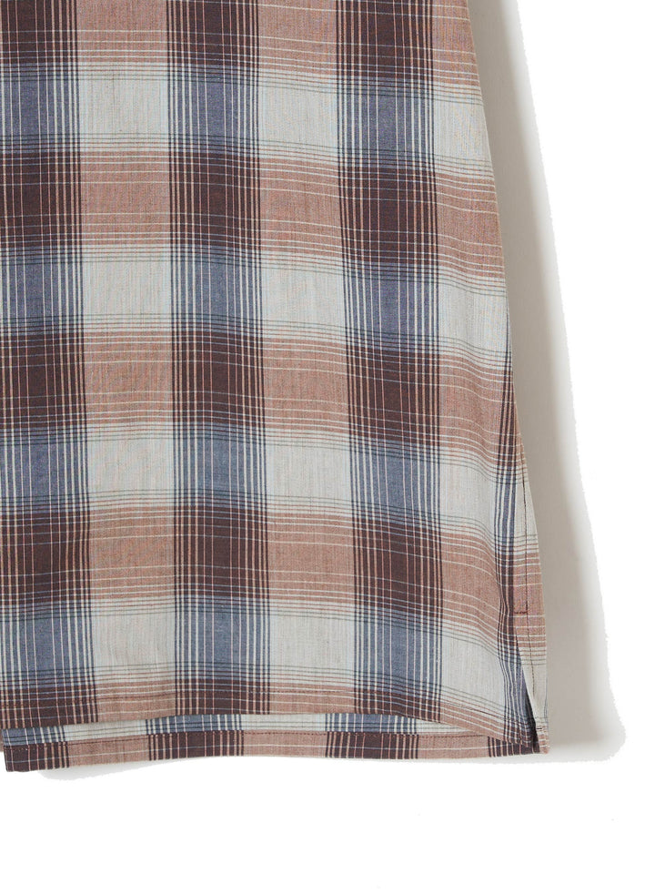 YAK OMBRE PLAID OPEN COLLAR BLOUSE HALF SLEEVE