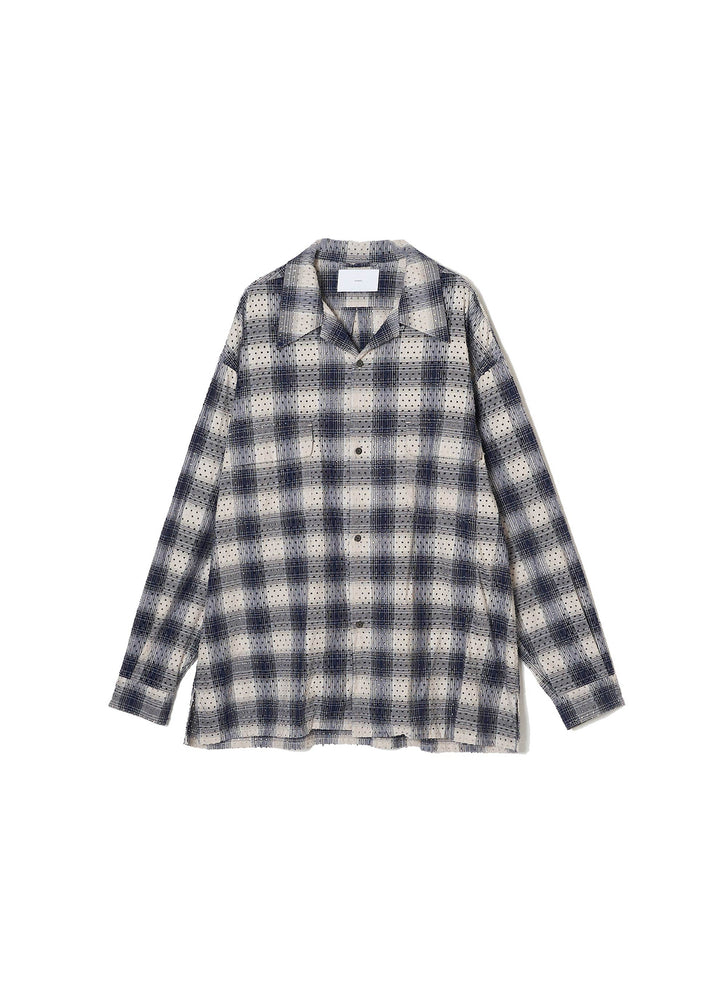 PUNCHING YAK OMBRE PLAID OPEN COLLAR BLOUSE