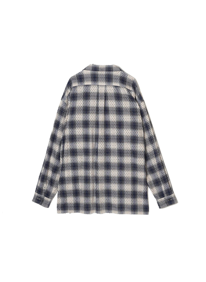 PUNCHING YAK OMBRE PLAID OPEN COLLAR BLOUSE