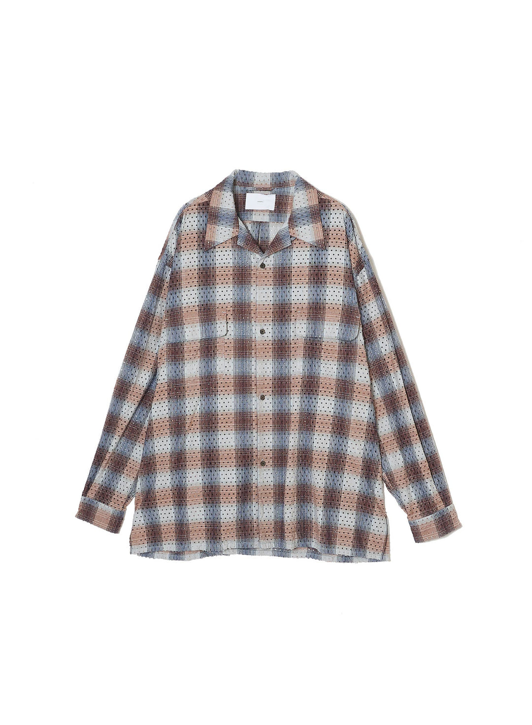 PUNCHING YAK OMBRE PLAID OPEN COLLAR BLOUSE