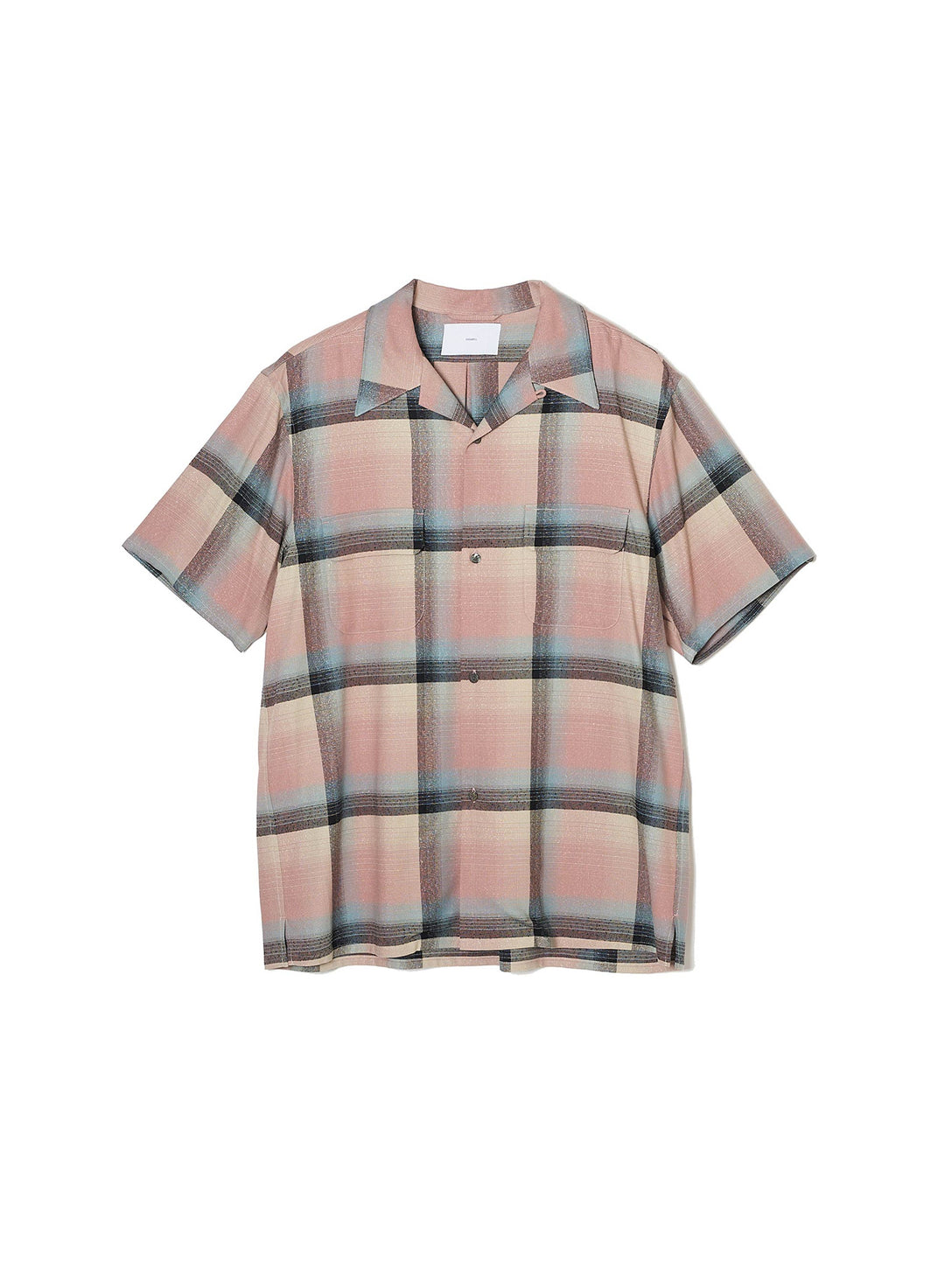 RAYON OMBRE PLAID OPEN COLLAR BLOUSE HALF SLEEVE