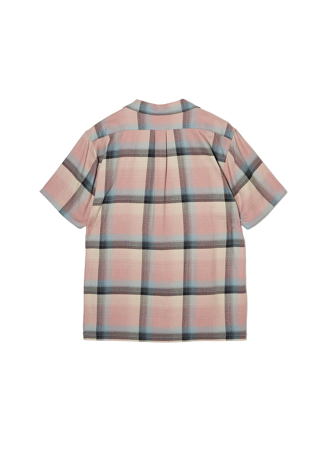 RAYON OMBRE PLAID OPEN COLLAR BLOUSE HALF SLEEVE