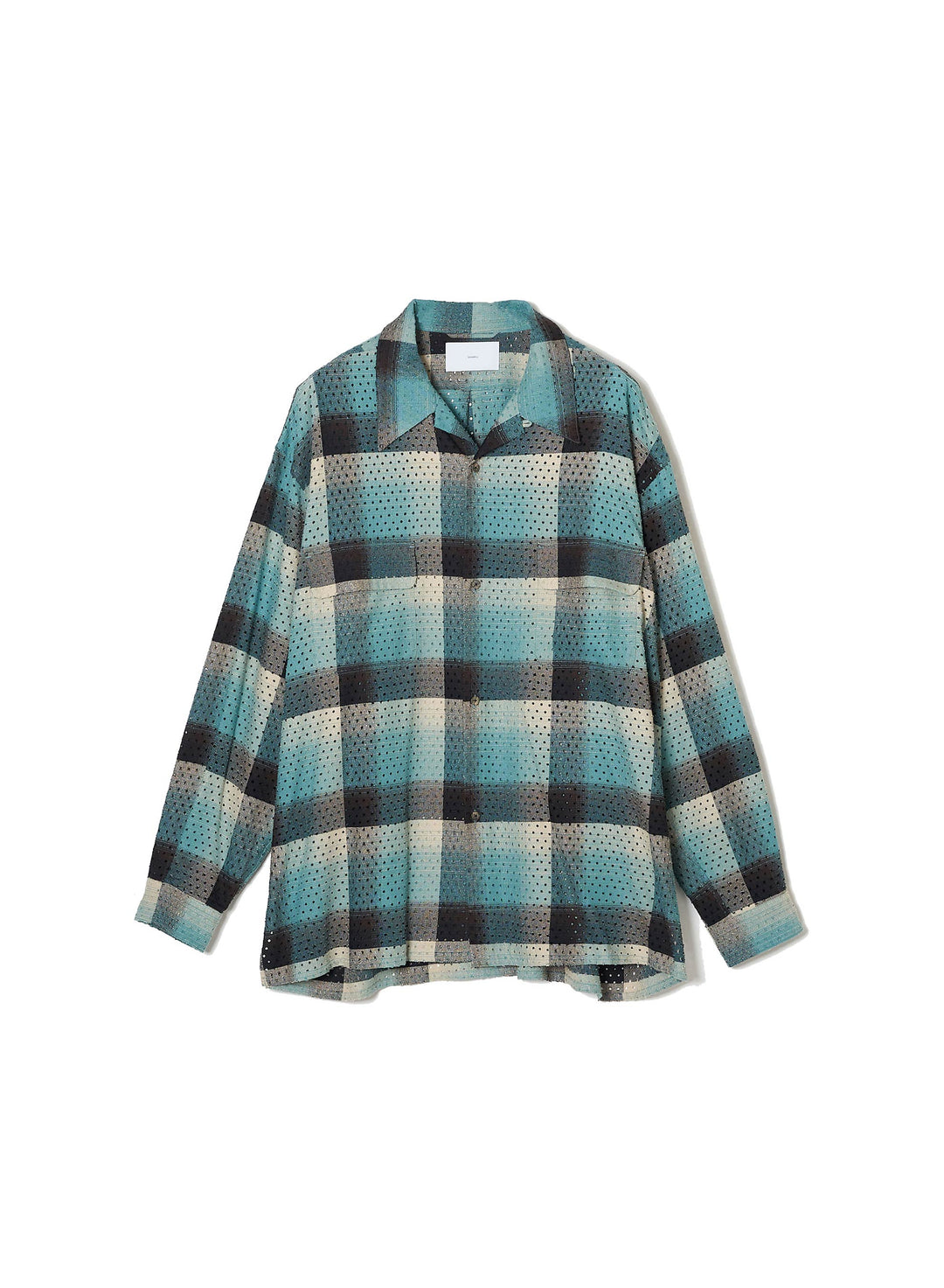 PUNCHING RAYON OMBRE PLAID OPEN COLLAR BLOUSE