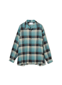  PUNCHING RAYON OMBRE PLAID OPEN COLLAR BLOUSE