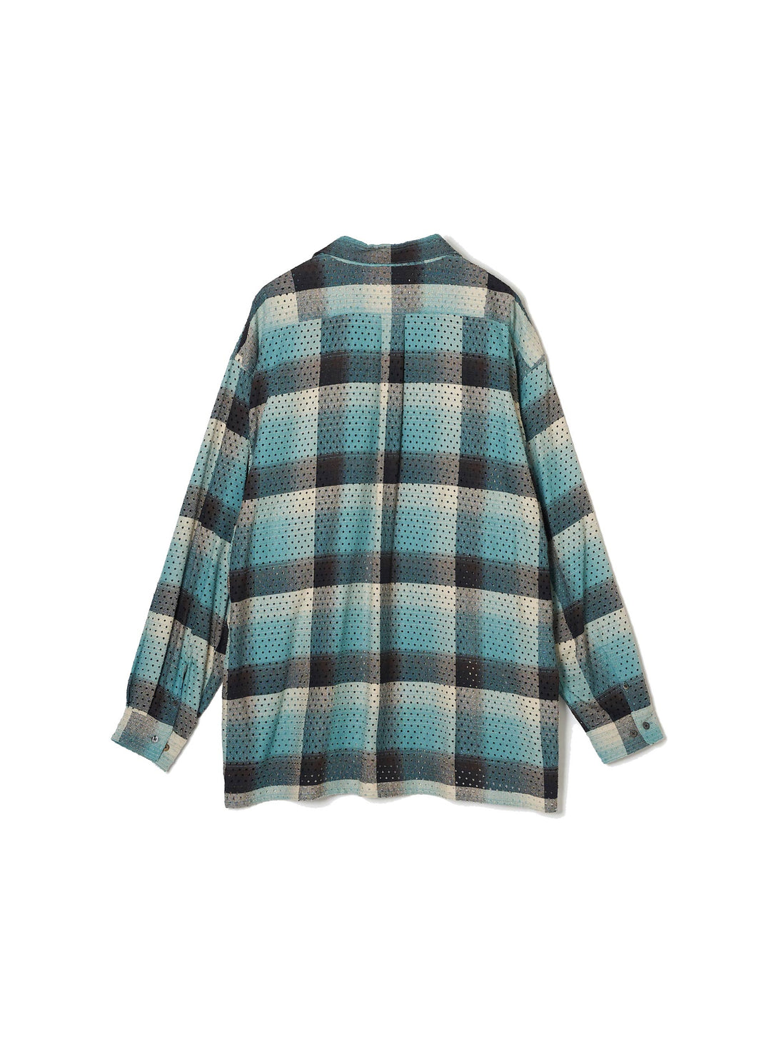 PUNCHING RAYON OMBRE PLAID OPEN COLLAR BLOUSE