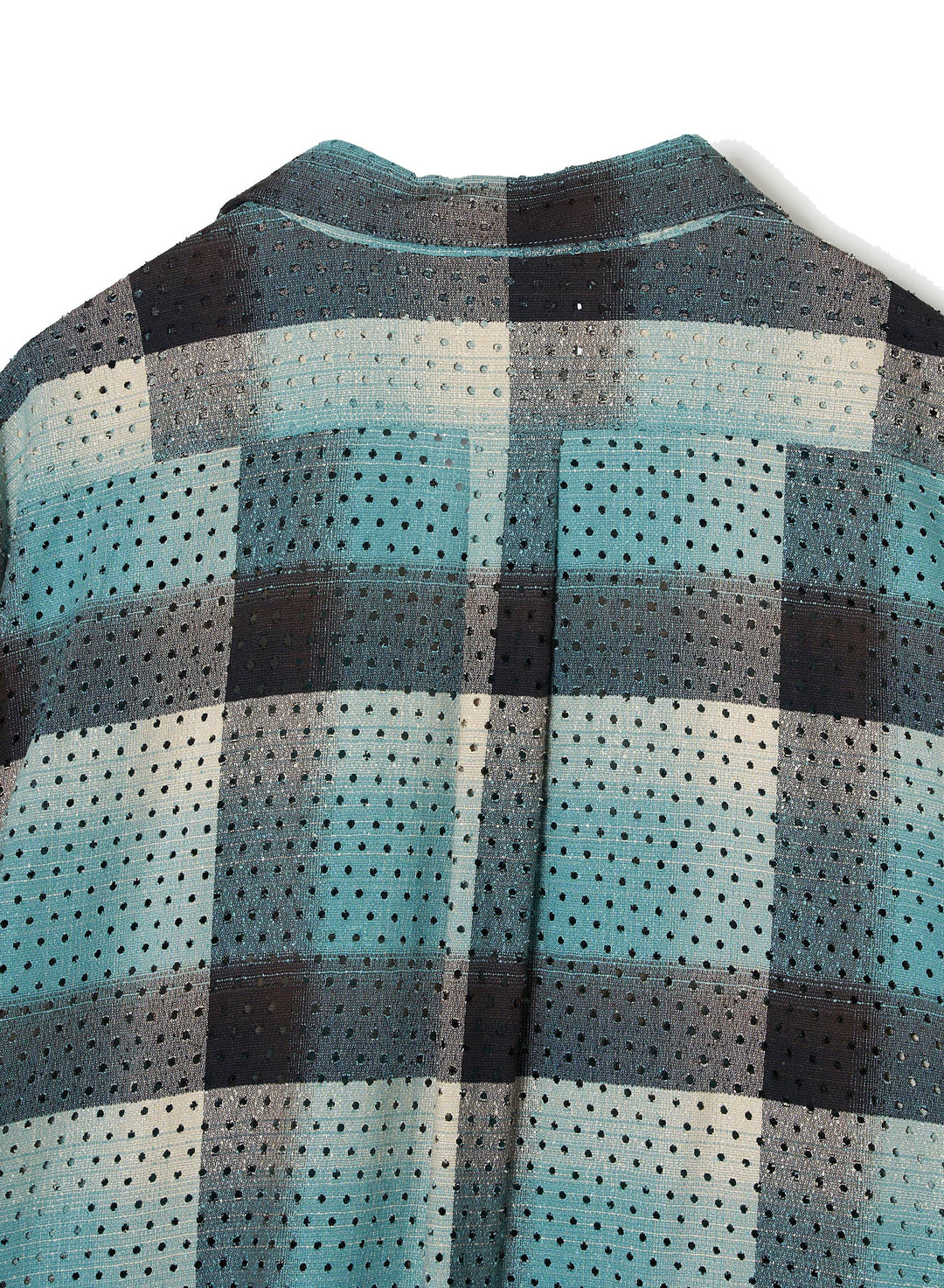 PUNCHING RAYON OMBRE PLAID OPEN COLLAR BLOUSE