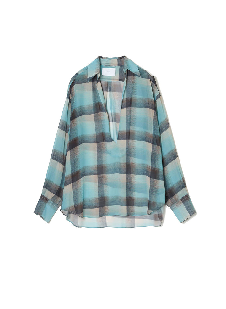 SHEER OMBRE PLAID BLOUSE