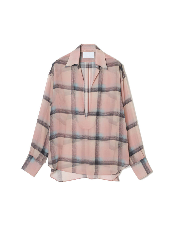 SHEER OMBRE PLAID BLOUSE