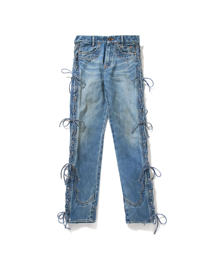 FADED BIKER DENIM PANTS