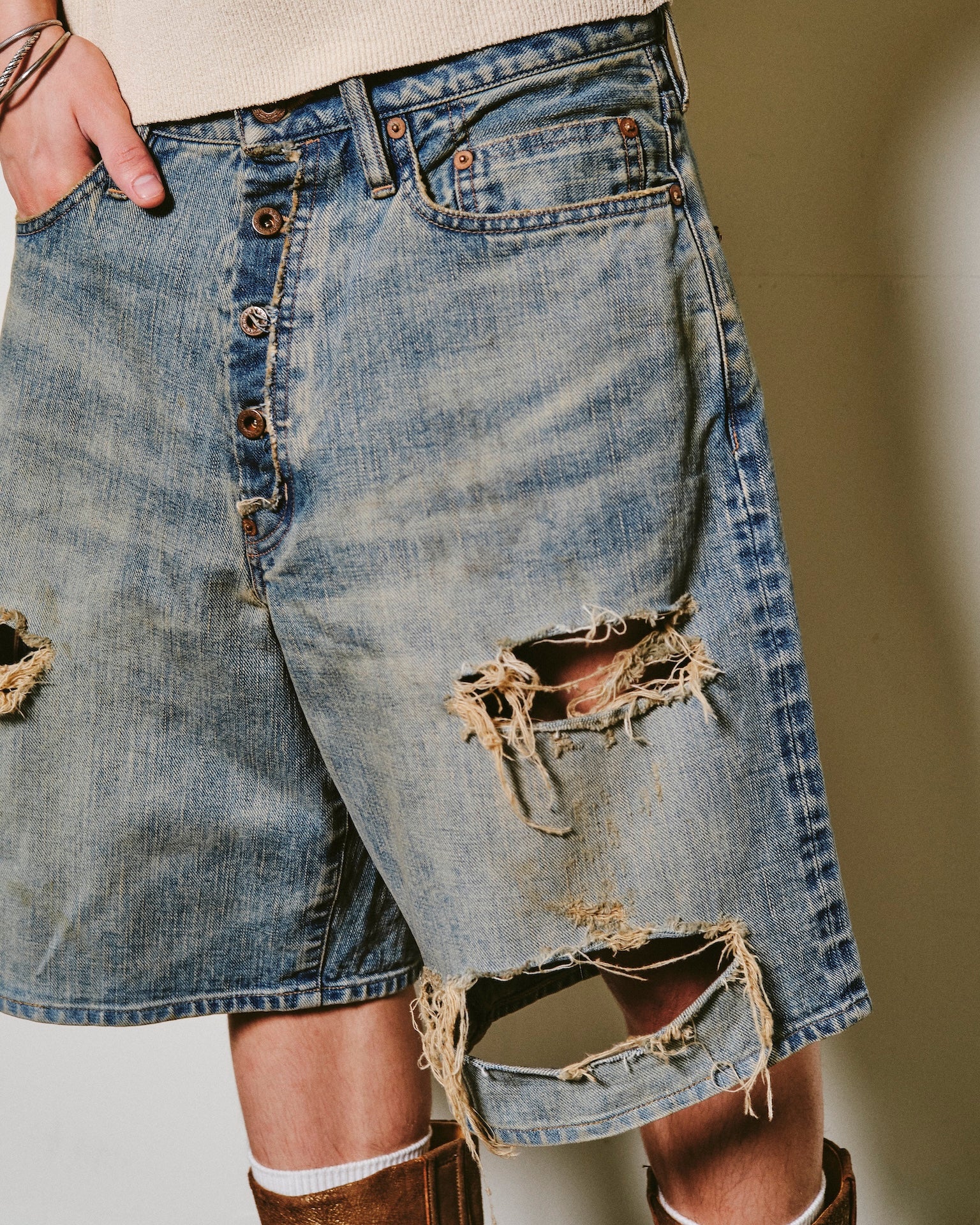 DAMAGED MODERN DENIM PANTS SHORTS – SUGARHILL TOKYO