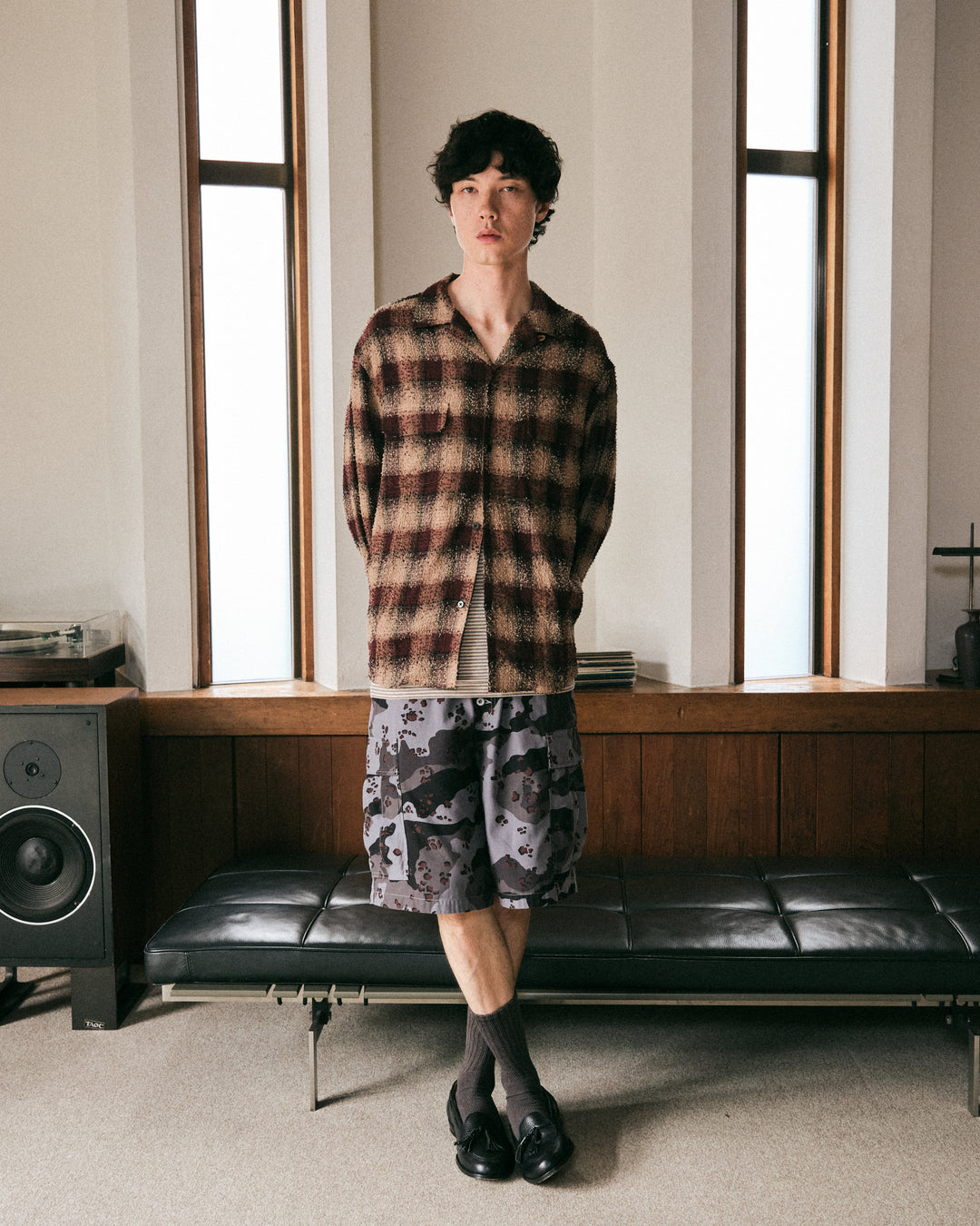HAIRLY PLAID OPEN COLLAR SHIRT