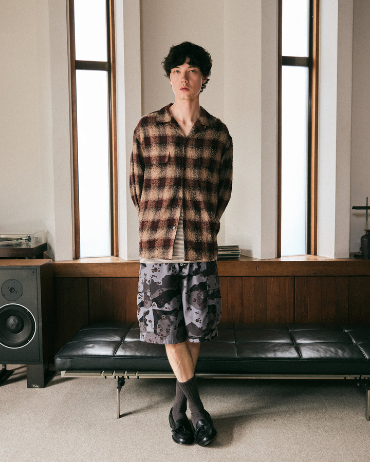 HAIRLY PLAID OPEN COLLAR SHIRT