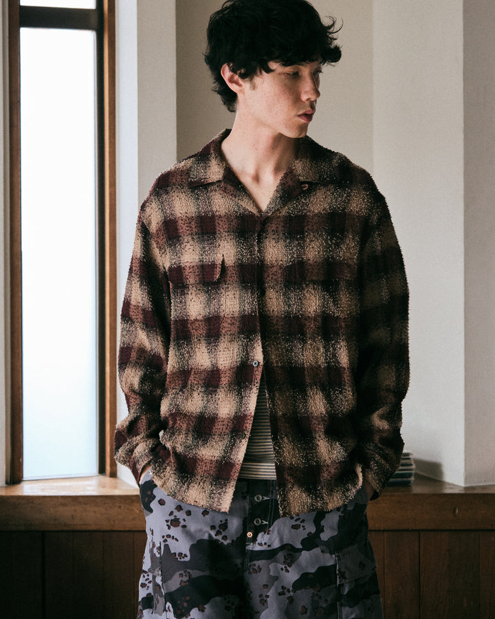HAIRLY PLAID OPEN COLLAR SHIRT