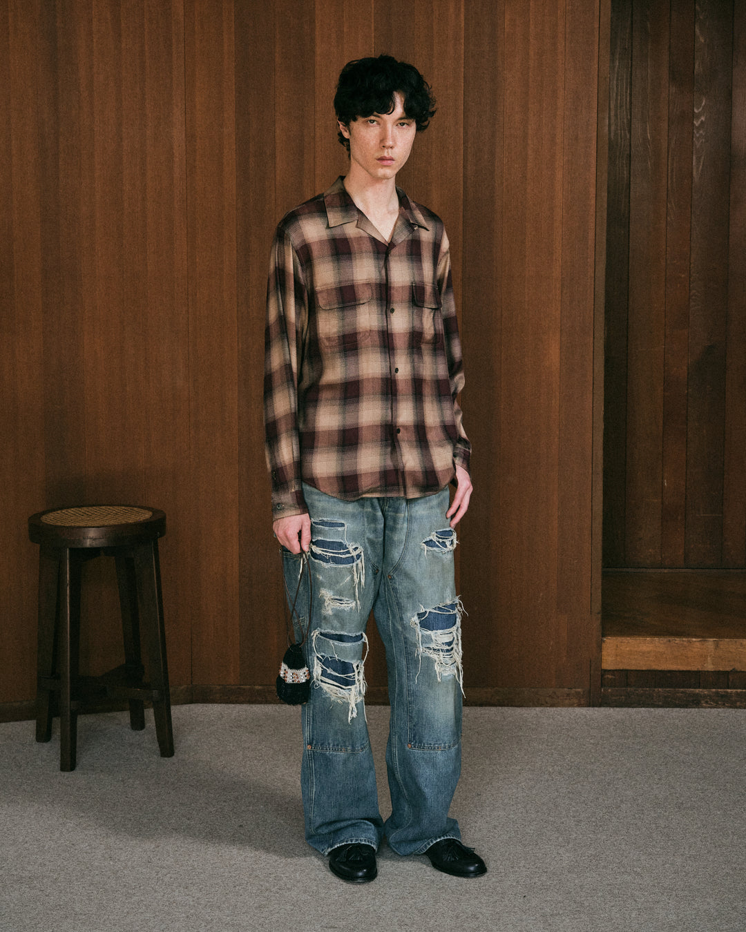 PLAID OPEN COLLAR SHIRTS