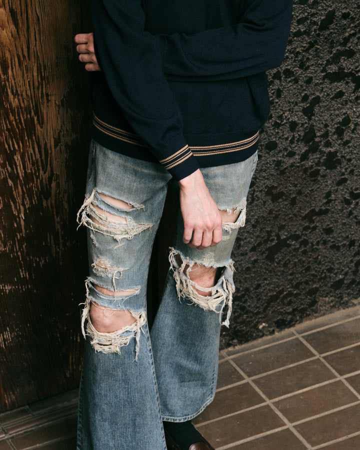 DESTRESSED MODERN DENIM FLARED CUT