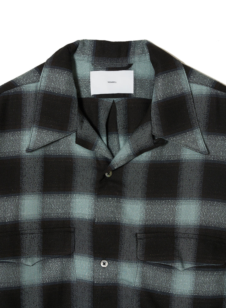 OMBRE PLAID OPEN COLLAR BLOUSE