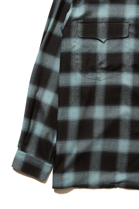 OMBRE PLAID LOOSE OPEN COLLAR BLOUSE