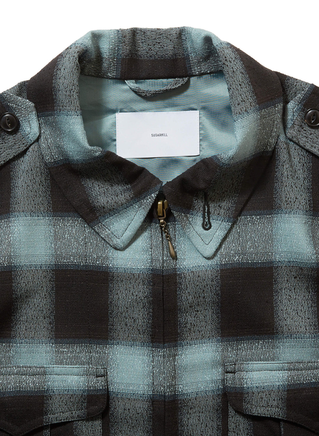 OMBRE PLAID ZIP-UP MILITARY BLOUSE 