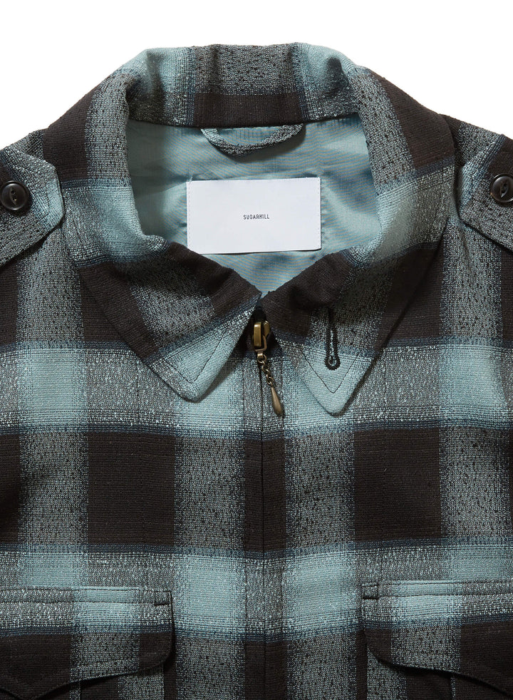 OMBRE PLAID ZIP-UP MILITARY BLOUSE 