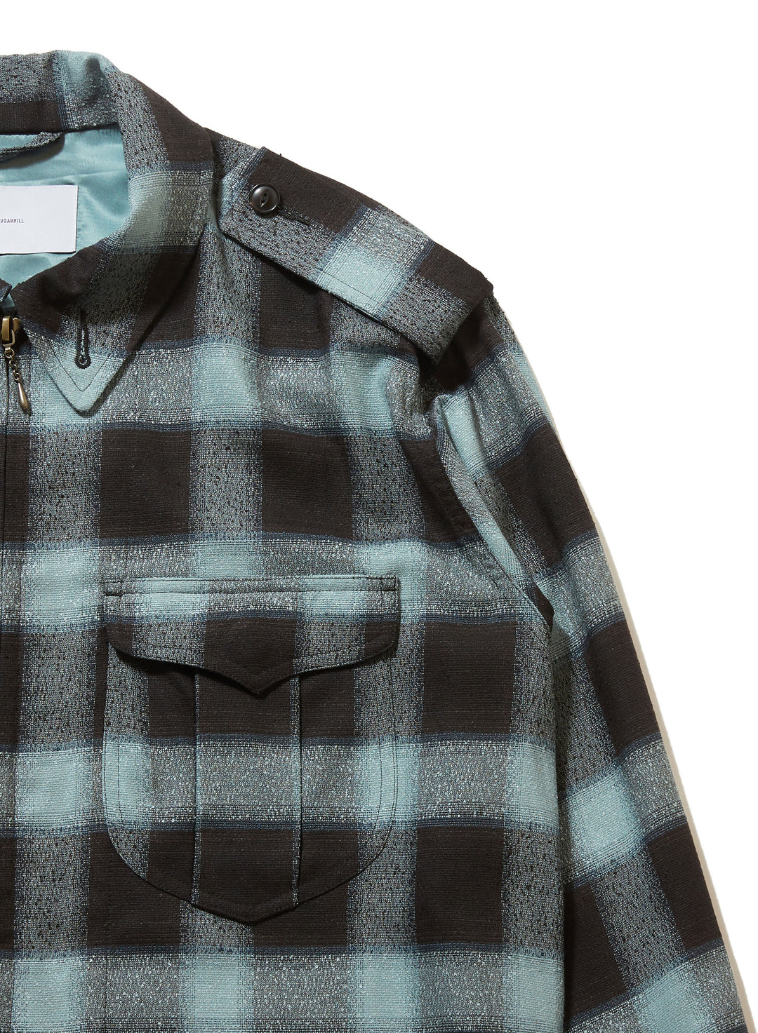 OMBRE PLAID ZIP-UP MILITARY BLOUSE 