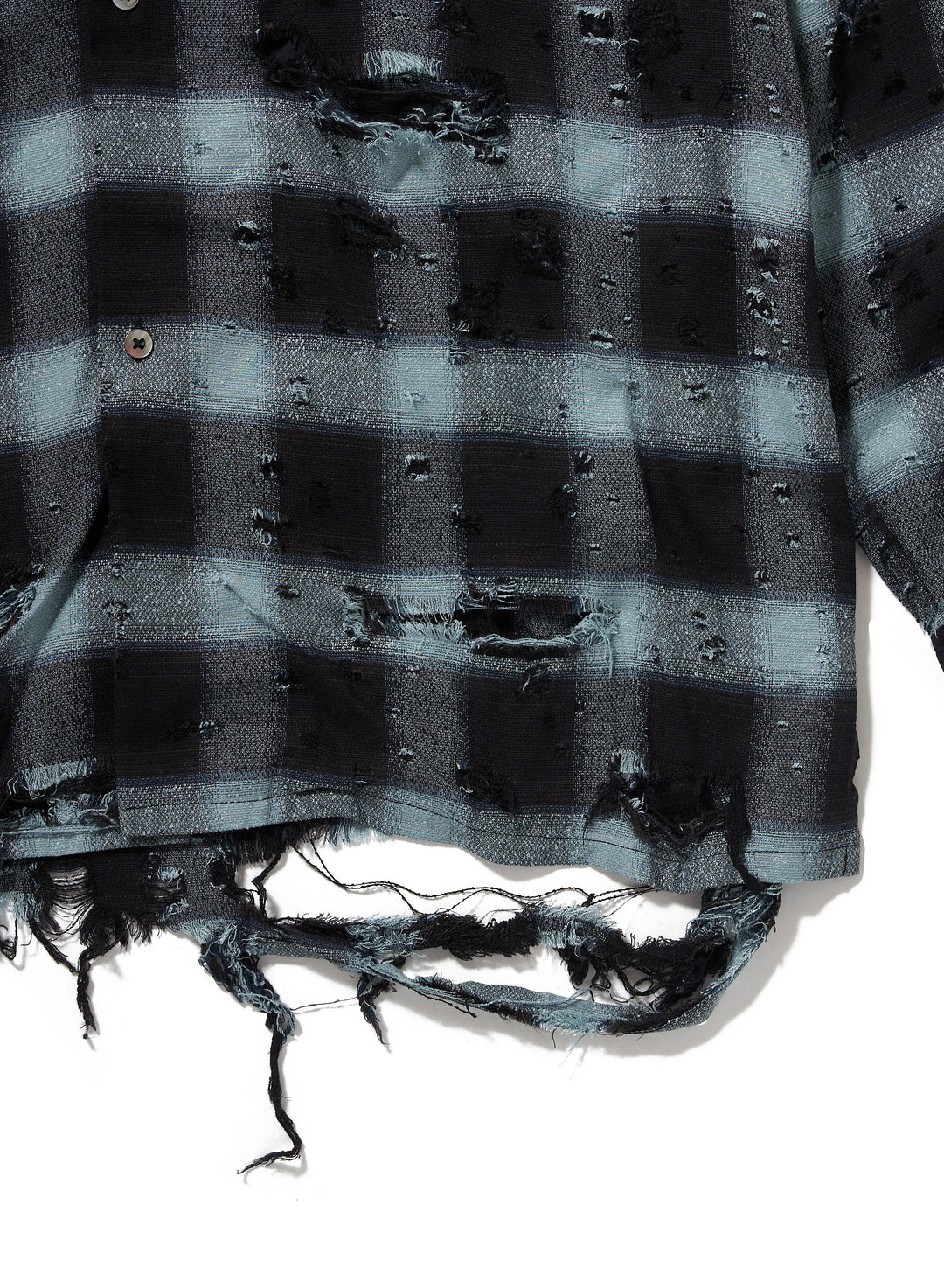 DESTRRESSED OMBRE PLAID BLOUSE