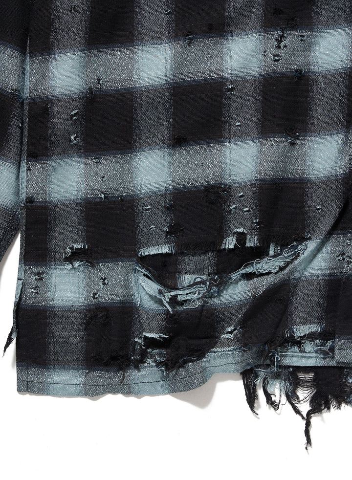 DESTRRESSED OMBRE PLAID BLOUSE